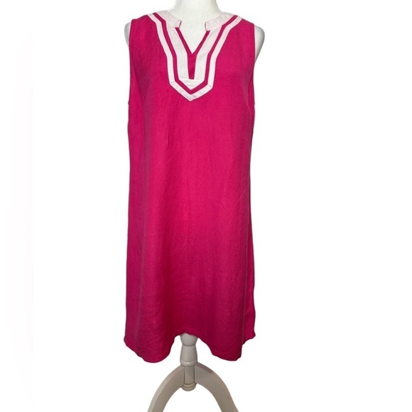 Pappagallo  Linen Blend Sleeveless Pullover Pink and White Dress Size 10 - Picture 1 of 8